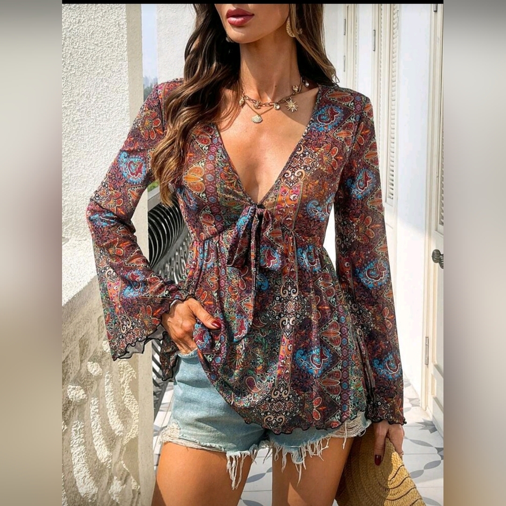BOHO Gypsy Flowy Thin Top Bell Sleeves